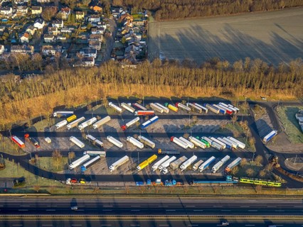 Aerial view, motorway A2 service area Serways service area Rhynern service area, truck parking