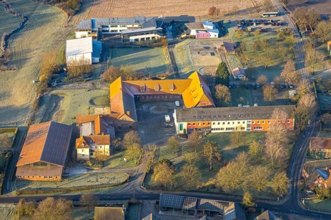 Aerial view, Strüverhof non-profit organisation, residential area housing estate Unterallen,