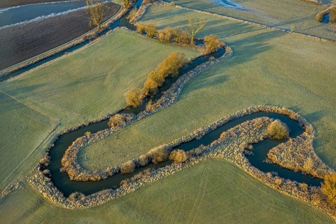 Aerial view, floodplain and river Ahse meander, Dorfwelver, Welver, Ruhr area, North