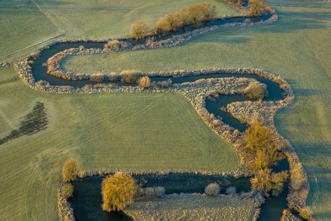 Aerial view, floodplain and river Ahse meander, Dorfwelver, Welver, Ruhr area, North