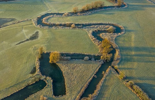 Aerial view, floodplain and river Ahse meander, Dorfwelver, Welver, Ruhr area, North