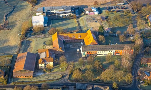 Aerial view, Strüverhof non-profit organisation, residential area housing estate Unterallen,