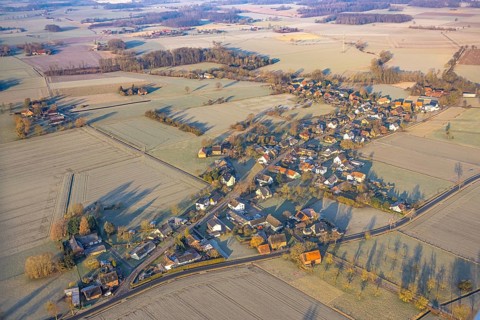 Aerial view, residential area, view of the district of Illingen surrounded by meadows and fields,