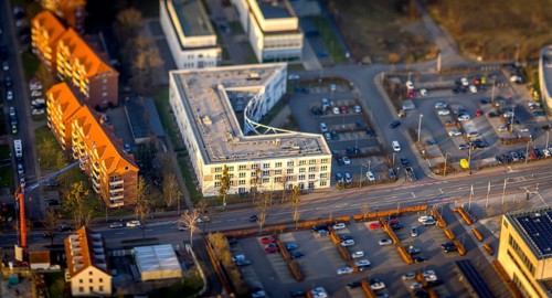 ATTENTION Photos with partial blurring created by tilt technique on the lens side, aerial view,