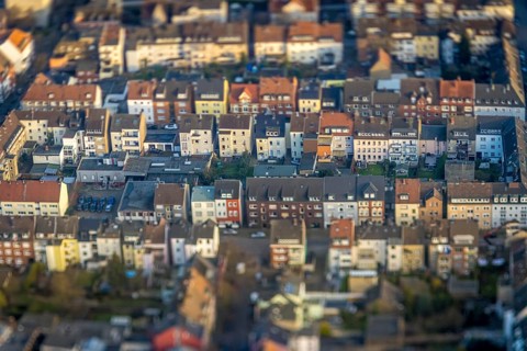 ATTENTION Photos with partial blurring created by tilt technique on the lens side, aerial view,