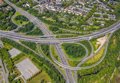 Aerial view, motorway junction Duisburg-Nord with motorway A42 and motorway A59, Obermeiderich,