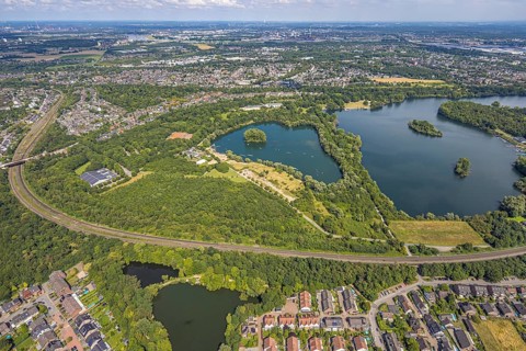 Aerial view, Toeppersee and Tegge with water ski facility and leisure facility, surrounded by