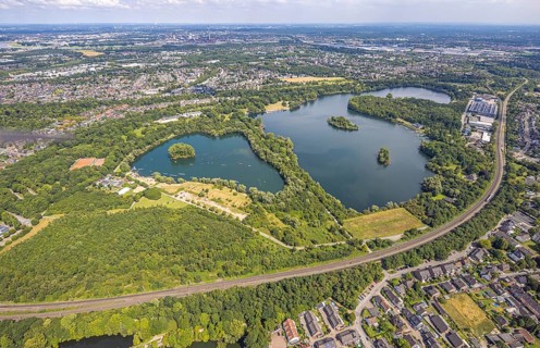 Aerial view, Toeppersee and Tegge with water ski facility and leisure facility, surrounded by