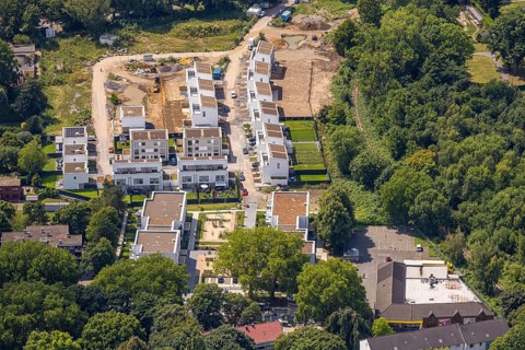 Aerial view, new housing estate single-family houses, An der Zechenbahn and Zur Alten Ziegelei,