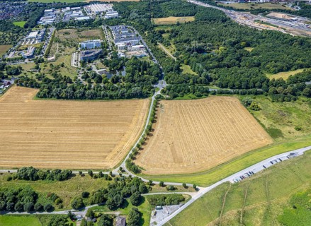 Aerial view, business park Asterlagen and park, meadow area and area for new animal shelter