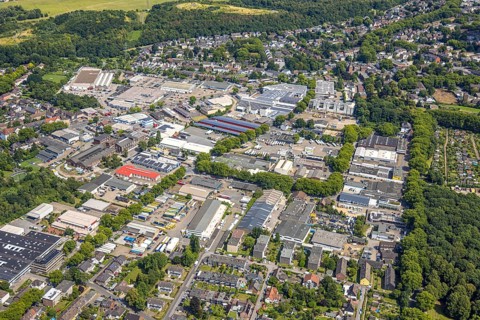 Aerial view, commercial area Hochstraße, Hochemmerich, Duisburg, Ruhr area, North Rhine-Westphalia,