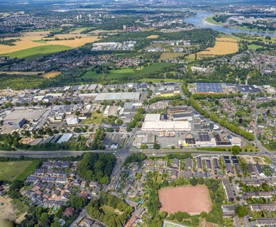 Aerial view, Selgros Großhandel im Gewerbegebiet Schauenstraße, Bergheim, Duisburg, Ruhr area,