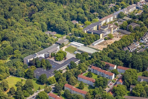 Aerial view, Europaschule Krupp Gymnasium and Rudolf-Römer-Sternwarte, Heinrich-Heine-Gesamtschule