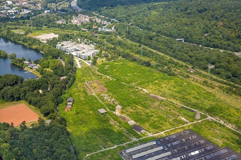 Aerial view, construction site of the former Wedau marshalling yard for the new Duisburg