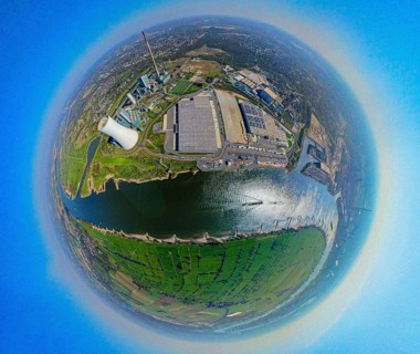 Aerial view, Duisburg-Nord, duisport logport VI Walsum, logport 6, STEAG power plant Walsum on the
