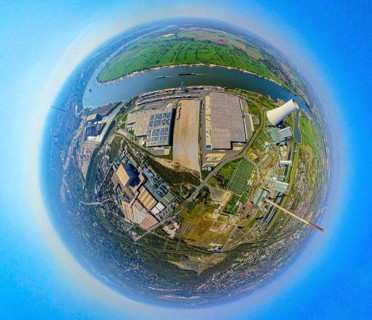 Aerial view, Duisburg-Nord, duisport logport VI Walsum, logport 6, STEAG power plant Walsum on the
