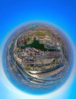 Aerial view, duisport harbour, harbour area with steel island, oil island, coal island container