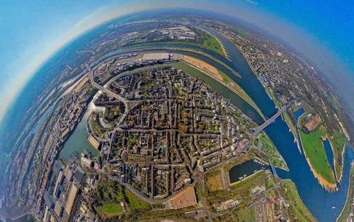 Aerial view, duisport harbour, view of Ruhrort, Duisburg harbour area with Mercatorinsel and