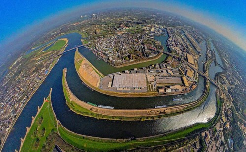 Aerial view, duisport harbour, view of Ruhrort, Duisburg harbour area with Mercatorinsel and