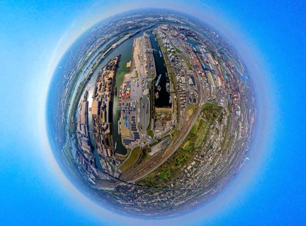 Aerial view, duisport harbour, harbour area with steel island, oil island, coal island container