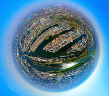 Aerial view, duisport harbour, harbour area with steel island, oil island, coal island container