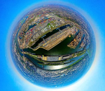 Aerial view, duisport harbour, harbour area with steel island, oil island, coal island container