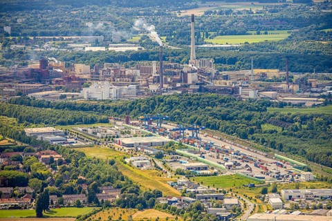 Aerial view, logport III (Drei) Hohenbudberg, Anssems trailer company building, Dahlingstraße
