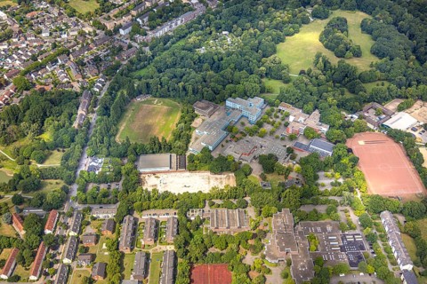 Aerial view, Duisburg South School Centre, Am Ziegelkamp wasteland, SV OG Duisburg Wanheim sports