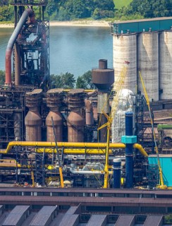 Aerial view, Hüttenwerke Krupp Mannesmann HKM with HKM blast furnace, partial view, Hüttenheim,