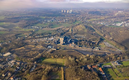 Aerial view, CreativRevier Hamm, hammerhead tower at the former Ost Heinrich Robert colliery,