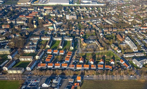 Aerial view, residential area, Daberg district, Dortmunder Straße and Herringer Weg,