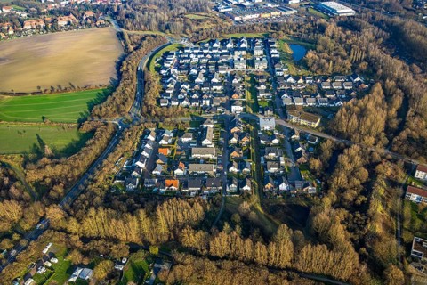 Aerial view, new housing estate on Sachsenring, Heessen district, Hamm, Ruhr area, North