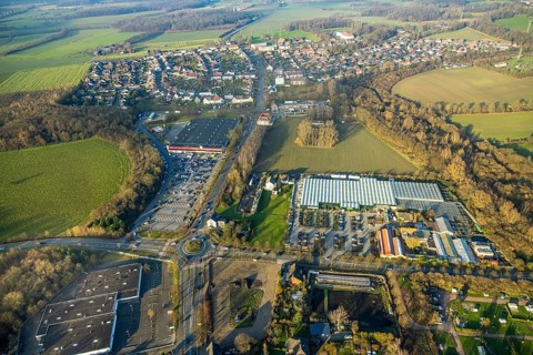 Aerial view, Planned commercial area Münsterstraße opposite Kaufland, north of the Bintig garden