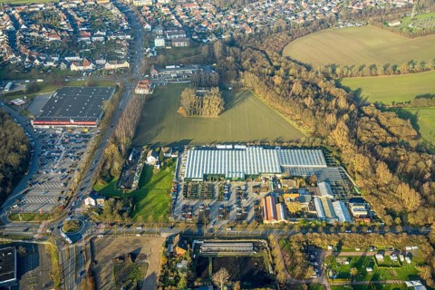 Aerial view, Planned commercial area Münsterstraße opposite Kaufland, north of the Bintig garden