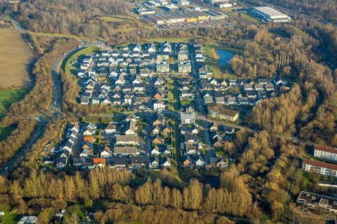 Aerial view, new housing estate on Sachsenring, Heessen district, Hamm, Ruhr area, North