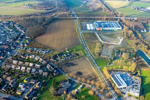 Aerial view, Lipperandstraße industrial estate, brownfield site and building site on the corner of