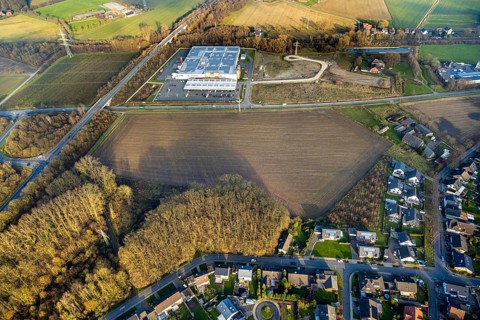 Aerial view, Lipperandstraße industrial estate, brownfield site and building site on the corner of