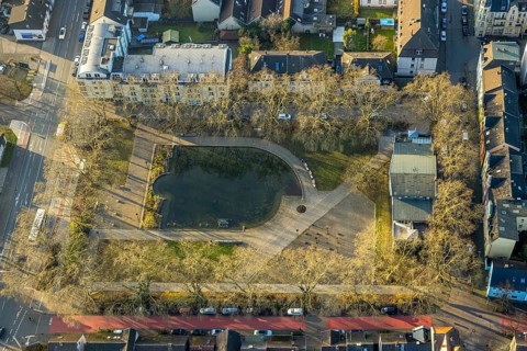 Aerial view, pond at Schillerplatz, centre, Hamm, Ruhr area, North Rhine-Westphalia, Germany