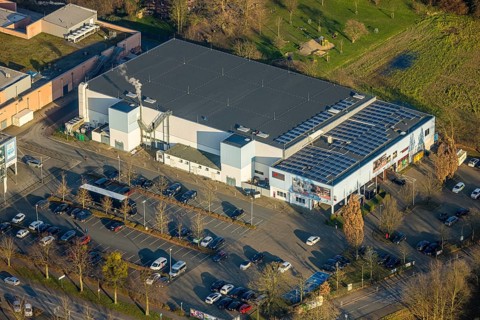 Aerial view, Helinet ice rink ice rink of the Hammer Eisbären, ice hockey club, Uentrop, Hamm, Ruhr