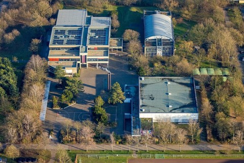 Aerial view, Freiherr-vom-Stein-Gymnasium Hamm, Uentrop, Hamm, Ruhr area, North Rhine-Westphalia,