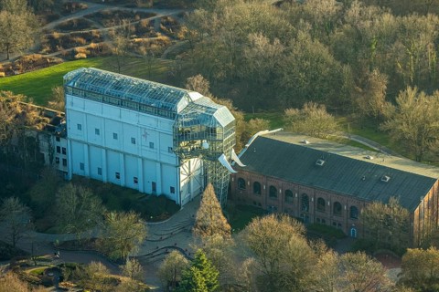 Aerial view, glass elephant in Maximilianpark leisure park, Uentrop, Hamm, Ruhr area, North