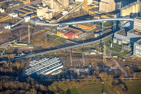 Aerial view, RWE Westfalen power station with battery storage site, Uentrop, Hamm, Ruhr area, North