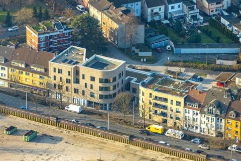 Aerial view, district centre Neubau an der Wilhelmstraße, Mitte, Hamm, Ruhr area, North
