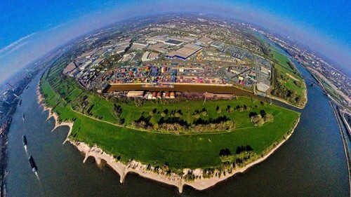 Aerial view, duisport harbour, logport I Rheinhausen, logport 1, container harbour, Duisburg