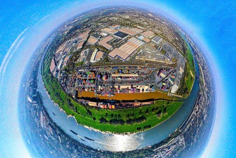 Aerial view, duisport harbour, logport I Rheinhausen, logport 1, container harbour, Duisburg