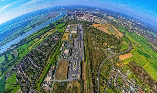 Aerial view, duisport harbour, logport III Hohenbudberg, logport 3, container terminal, earth