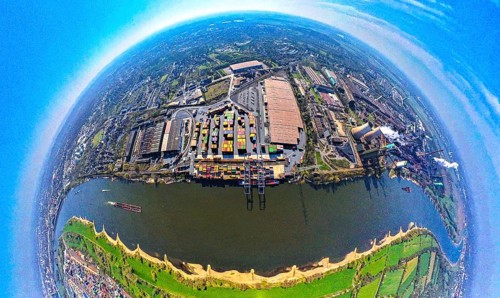 Aerial view, duisport harbour, logport II Wanheim, logport 2, container terminal on the river Rhine
