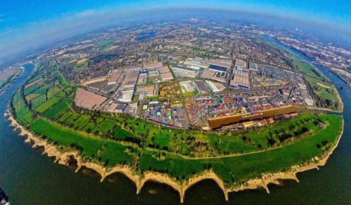 Aerial view, duisport harbour, logport I Rheinhausen, logport 1, container harbour, Duisburg