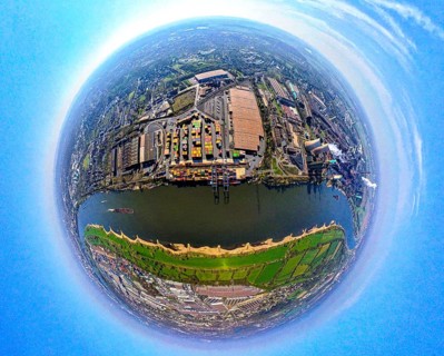 Aerial view, duisport harbour, logport II Wanheim, logport 2, container terminal on the river Rhine