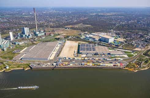 Aerial view, Duisburg-Nord, duisport logport VI Walsum, logport 6, STEAG Walsum power station on